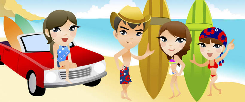 西方人,无人,四个人,伙伴,朋友,站,笑,微笑,横图,插画,室内,白天,正面,泳装,比基尼,旅游,度假,友谊,数码,科技,海浪,海洋,美景,沙滩,汽车,帽子,欧洲,欧洲人,阴影,服装,泳帽,网络,冲浪板,沙子,海岸,景观,浪花,云,云朵,沙地,高光,几何,计算机图形,合成,云彩,图画,注视,休闲装,娱乐,车,画,衣服,蓝色,白云,蓝天,天空,自然,海水,遮阳帽,交通工具,轿车,天,观察,看,站着,享受,休闲,休闲服,景色,放松,服饰,晴朗,观看,电脑合成图,数码合成图,察看,关注,自然风光,载具,游泳帽,漫画,海景,写实,具体,具象,友情,男人,男性,年轻男性,年轻女性,女人,女性,白种人,大海,风浪,海,海水的波动,海滩,近岸浪,涌浪,晴空,站立,彩图,全身,三点式,泳衣