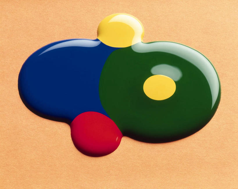 无人,横图,俯视,室内,特写,白天,许多,连接,阴影,花纹,黄色背景,条纹,艺术,光线,空间,纹路,液体,影子,斑点,圆圈,画,黄色,红色,蓝色,绿色,阳光,摄影,影棚,颜料,涂料,水彩,创作,融合,想象,彩图,高角度拍摄,影棚拍摄,拍摄