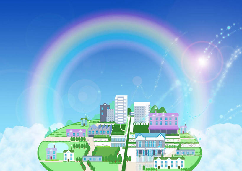 无人,高楼大厦,横图,俯视,室内,白天,数码,科技,彩虹,草地,草坪,植物,大厦,建筑,摩天大楼,阴影,装饰,网络,塑料,高光,几何,计算机图形,合成,草,树,树木,绿色,自然,气球,塑料制品,橡胶,生长,成长,华丽,修饰,点缀,电脑合成图,数码合成图,橡胶制品,写实,具体,具象,衬托,美观,雅致,雅观,虹,虹桥,七彩虹,天虹,彩图,高角度拍摄,大楼,高层建筑,高楼,摩天楼