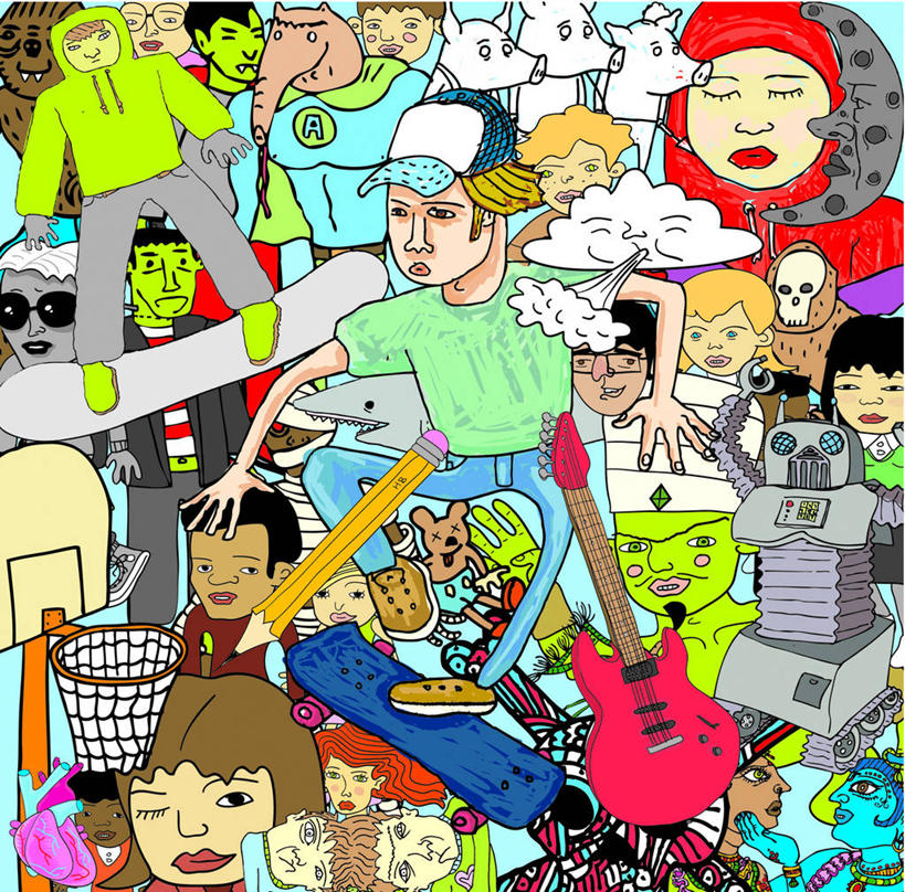 西方人,无人,站,横图,插画,室内,白天,正面,锻炼,运动,机器,数码,高科技,科技,猪,帽子,欧洲,欧洲人,阴影,服装,科学,网络,笔,篮球框,云,云朵,办公用品,电吉他,乐器,弦乐器,许多人,高光,几何,计算机图形,合成,云彩,图画,注视,休闲装,极限运动,运动帽,画,文具,衣服,白云,动物,铅笔,学习用品,观察,看,站着,一群人,休闲,休闲服,机械,篮球网,鸭舌帽,家畜,服饰,牲畜,滑板,观看,文具用品,电脑合成图,数码合成图,察看,科学技术,合成图,机器人,关注,弹拨弦鸣乐器,漫画,篮球板,写实,具体,具象,体育,男人,男性,年轻男性,年轻女性,女人,女性,中年男性,中年女性,白种人,站立,半身,彩图,健身,滑板运动,弹拨弦乐器