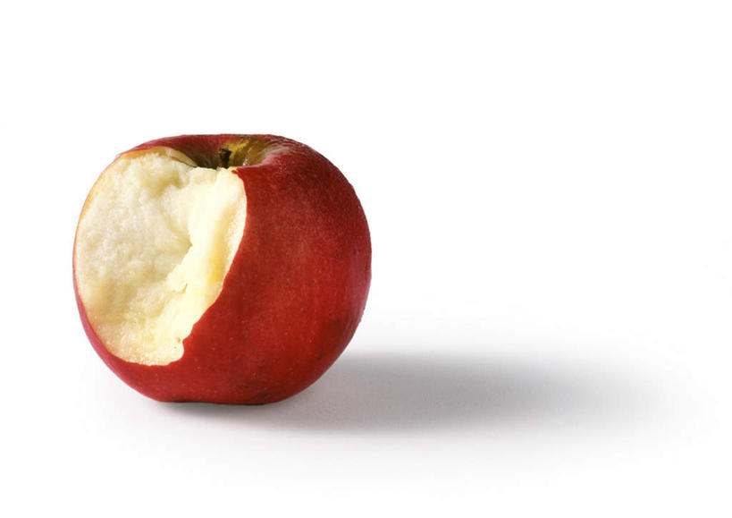 无人,横图,俯视,室内,特写,白天,白色背景,餐桌,桌子,苹果,静物,水果,咬,阴影,新鲜,反射,影子,生食,食品,果实,食物,一个,红色,摄影,有机食品,绿色食品,影棚,单个,餐台,彩图,高角度拍摄,影棚拍摄,拍摄