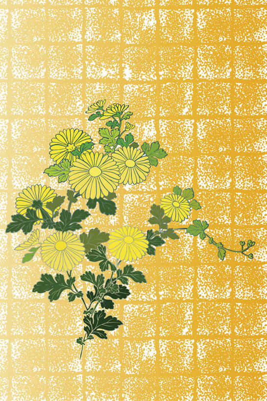 无人,竖图,插画,室内,白天,正面,爱情,数码,科技,植物,叶子,许多,阴影,花纹,黄色背景,条纹,盛开,网络,方格,格子,图案,高光,几何,计算机图形,合成,花蕾,图画,画,花,花瓣,花朵,鲜花,黄色,绿色,花苞,花蕊,菊花,吉祥,电脑合成图,数码合成图,漫画,写实,具体,具象,高洁,长寿,怀恋,清净,真情,寿客,秋菊,彩图