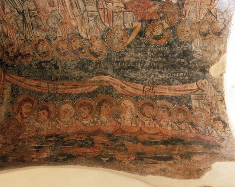 西方人,无人,横图,室内,白天,正面,民族服装,聚会,烹饪,绘画,西餐,餐桌,桌子,杯子,餐具,椅子,欧洲,欧洲人,阴影,节日,艺术,装饰,光线,布料,叉子,瓷器,刀叉,刀子,碟子,高脚杯,影子,勺子,墙,料理,食品,许多人,布纹,文化,菜肴,美食,壁画,墙壁,墙面,玻璃制品,酒瓶,桌布,食物,盘子,玻璃瓶,餐巾,酒杯,水杯,调羹,台布,祈祷,一群人,健康,西式,许愿,宗教,信仰,佳肴,纪念,华丽,修饰,祈求,点缀,基督教,天主教,集会,铁勺,衬托,美观,雅致,雅观,聚首,平安,男人,男性,中年男性,白种人,玻璃杯,画画,半身,彩图,传统服装,民俗服