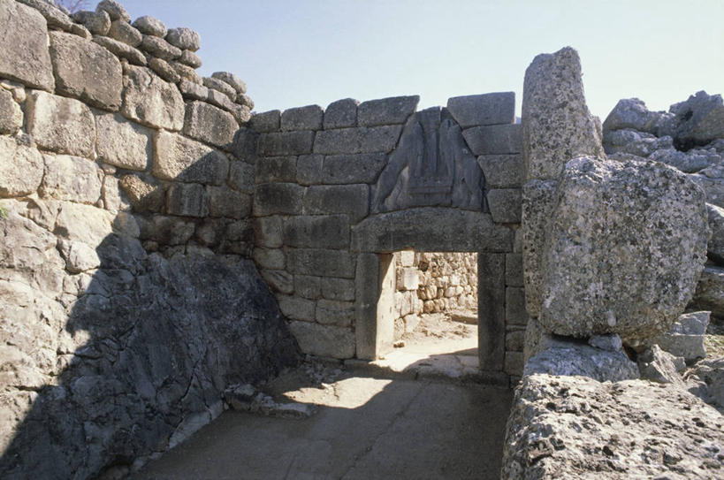 无人,站,横图,室外,白天,侧面,骄傲,建筑,狮子,日光,希腊,阴影,对称,柱子,大门,历史,石墙,废墟,面对面,摄影,考古学,简单,透视图,古希腊,伯罗奔尼撒,美术工艺,彩图,迈锡尼