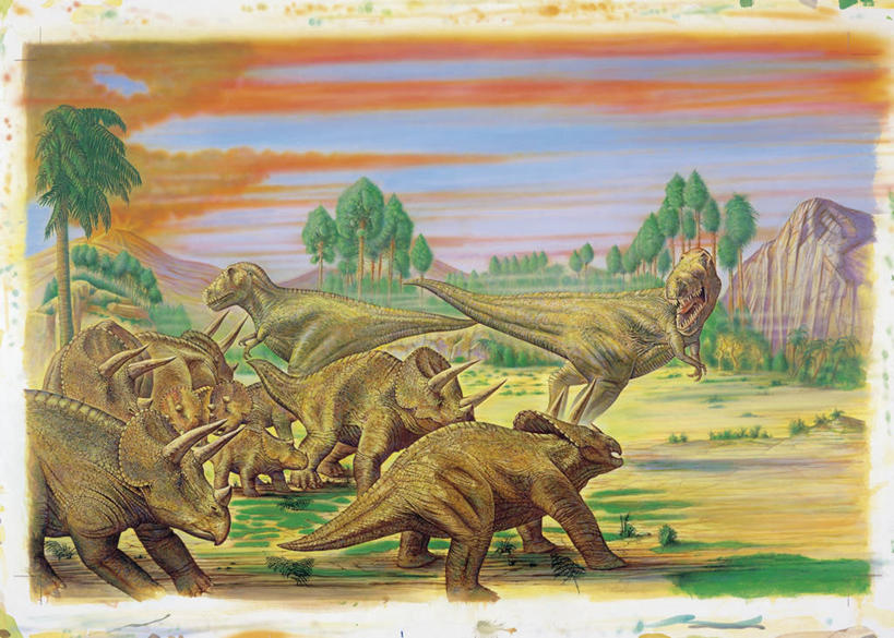 无人,横图,插画,室外,白天,数码,科技,火山,野生动物,阴影,网络,高光,几何,计算机图形,合成,图画,历史,画,风景,自然,动物,烟,恐龙,环境,电脑合成图,数码合成图,合成图,漫画,写实,具体,具象,三角龙,古代史,地质学,史前时代,自然地理,彩图,中生代,过去,古生物学