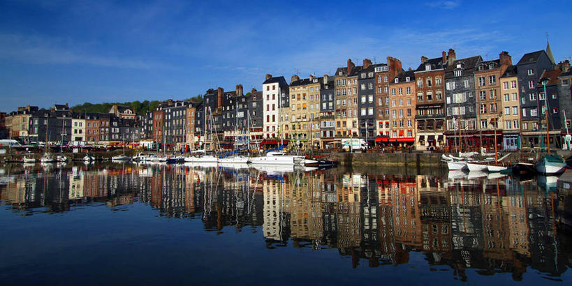 无人,横图,全景,室外,海洋,建筑,船,法国,停靠,反射,天空,黄昏,运输,摄影,宁静,停泊,诺曼底,彩图,海港