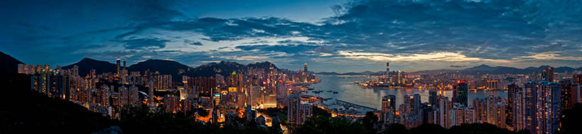 无人,横图,全景,室外,海洋,山,城市,建筑,摩天大楼,香港,云,黎明,现代,天空,摄影,照亮,发展,彩图,广角