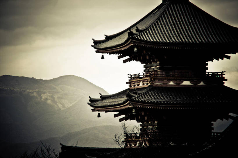 无人,寺庙,横图,室外,白天,山,建筑,日光,日本,日本文化,屋顶,云,历史,宝塔,天空,地标建筑,摄影,宗教,佛教,京都府,宗教建筑,清水寺,彩图