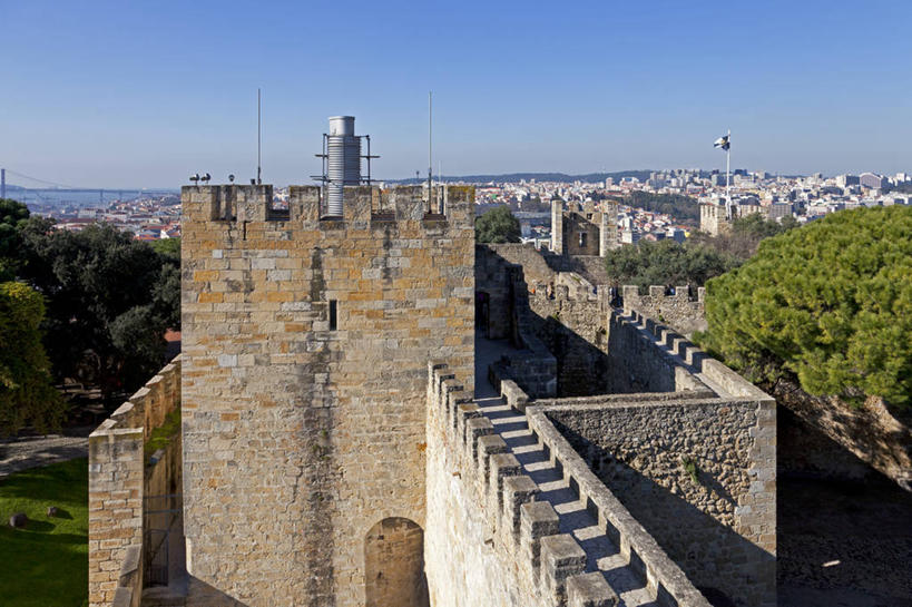 无人,横图,室外,白天,建筑,葡萄牙,城堡,围墙,首都,历史,里斯本,摄影,万里无云,圣乔治城堡,彩图