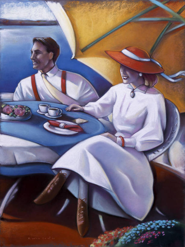 帆船,成年人,中年人,两个人,坐,微笑,竖图,插画,室外,白天,早餐,快乐,数码,科技,湖,桌子,船,帽子,椅子,阴影,网络,遮阳伞,咖啡杯,高光,几何,计算机图形,合成,图画,画,交通工具,放松,电脑合成图,数码合成图,高雅,享乐,合成图,载具,漫画,写实,具体,具象,异性恋,无忧无虑,中年男性,中年女性,休闲活动,彩图,餐馆