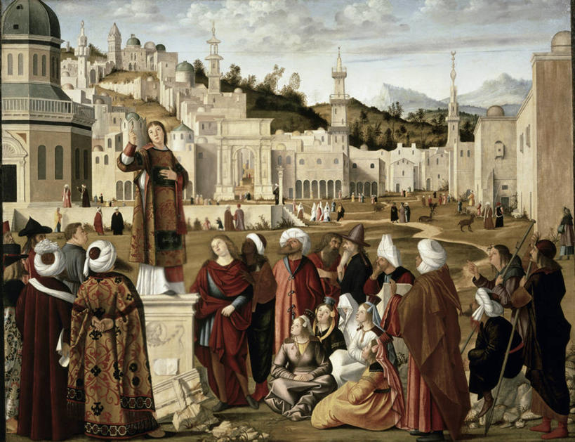 成年人,人群,传教士,站,坐,横图,插画,室外,白天,绘画,数码,科技,城市,建筑,阴影,艺术,网络,头巾,地平线,辽阔,地面,首都,许多人,高光,几何,计算机图形,古典,文艺复兴,听,合成,图画,文化,画,天空,工艺品,品味,一群人,广阔,宗教,一望无际,美术,电脑合成图,数码合成图,高雅,基督教,合成图,延伸,底座,漫画,天地相交,写实,具体,具象,美学,耶路撒冷,无边无际,一马平川,圣人,灵性,男人,女人,彩图