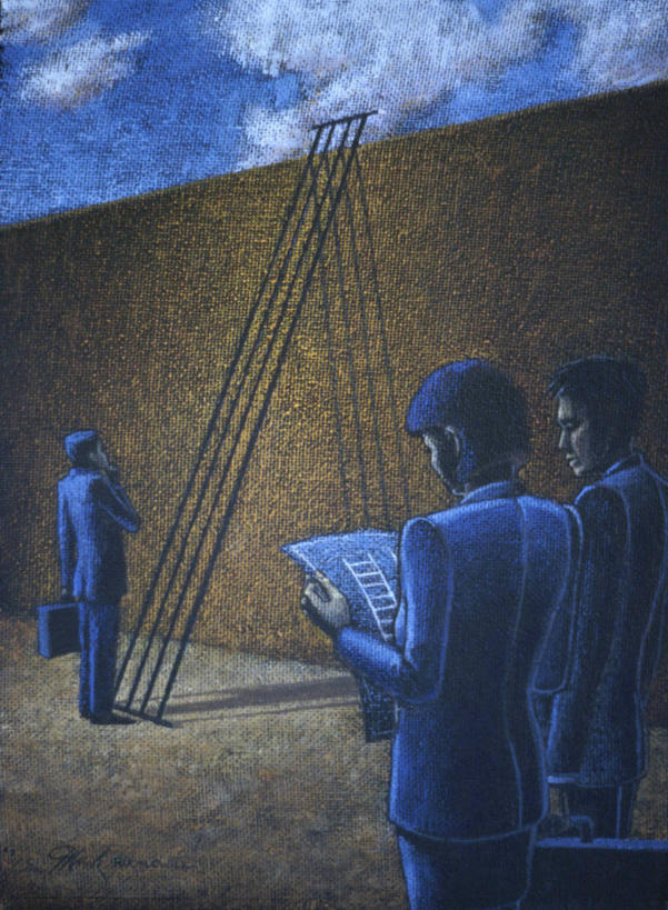 成年人,三个人,人群,商务人士,商务男性,站,竖图,插画,室外,白天,衬衫,商务,绘画,团队,数码,科技,撑,阴影,套装,艺术,网络,公文包,梯子,墙,云,高光,几何,计算机图形,古典,合成,图画,拿着,托腮,文化,画,背面,天空,工艺品,品味,托,思考,读书,幽默,美术,电脑合成图,数码合成图,高雅,企业,公司,合成图,托下巴,商务装,问题,合伙,漫画,想象,工薪阶层,计算机制图,写实,具体,具象,美学,迷惑,想法,美术工艺,白领,上班族,彩图,衬衣