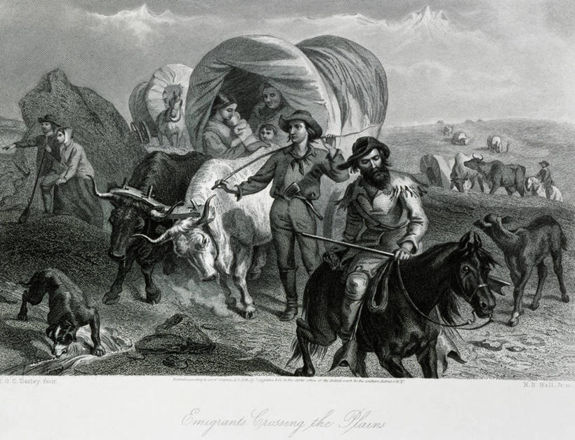 成年人,人群,横图,插画,室外,白天,旅游,度假,数码,科技,美景,狗,马,阴影,网络,景观,高光,几何,计算机图形,合成,图画,历史,娱乐,画,自然,平原,享受,休闲,景色,放松,运输,电脑合成图,数码合成图,合成图,自然风光,决心,漫画,美国文化,写实,具体,具象,美术工艺,版画,男人,女人,彩图,篷车