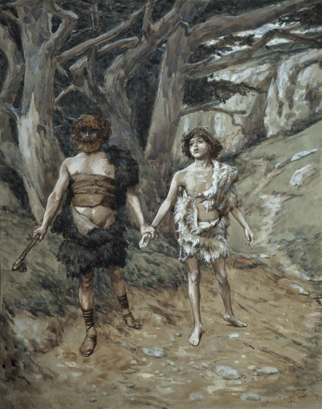 儿童,成年人,两个人,兄弟,竖图,插画,室外,白天,绘画,数码,科技,阴影,艺术,网络,圣经,高光,几何,计算机图形,古典,合成,图画,文化,画,树,工艺品,品味,宗教,美术,电脑合成图,数码合成图,高雅,基督教,合成图,漫画,写实,具体,具象,美学,嫉妒,旧约,男孩,男人,步行,手牵手,彩图,杀人犯