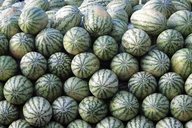 无人,横图,西瓜,水果,印度,亚洲,一排,堆叠,丰富,整齐,瓜,食品,市场,排列,绿色,摄影,队列,喀拉拉邦,式样,科钦,彩图,旅行