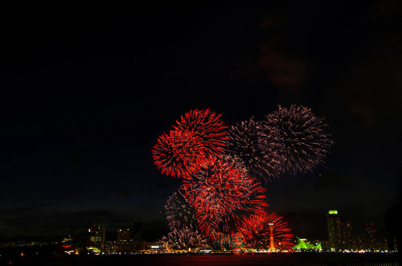 无人,横图,室外,夜晚,爆炸,日本,庆祝,日本文化,岛,天空,焰火,摄影,兵库县,神户,式样,彩图,海港