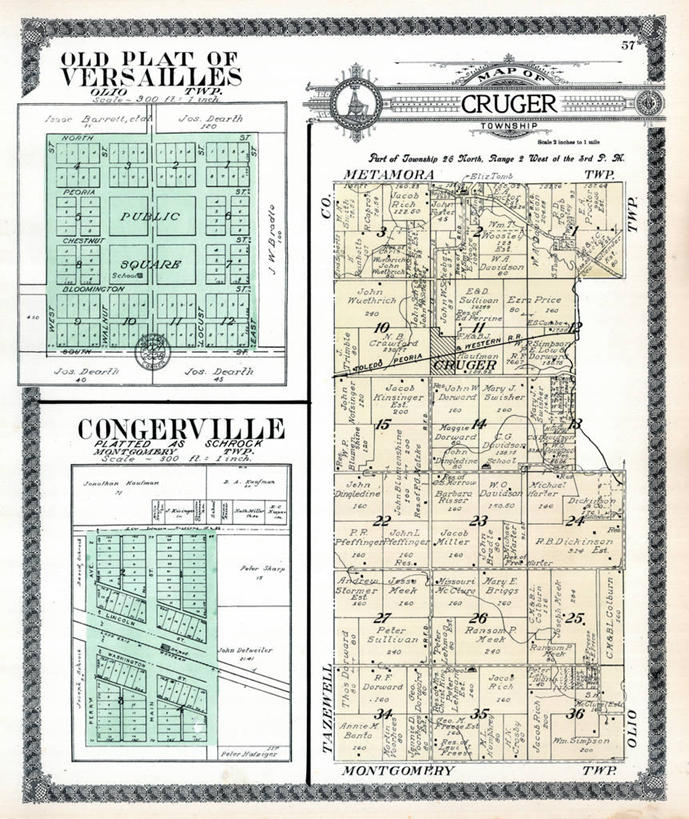 无人,竖图,地图,历史,古董,伊利诺斯州,凡尔赛,彩图,地图学