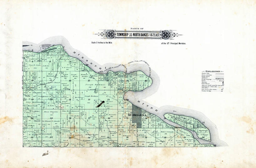 无人,横图,地图,历史,古董,内布拉斯加,密苏里河,彩图,地图学
