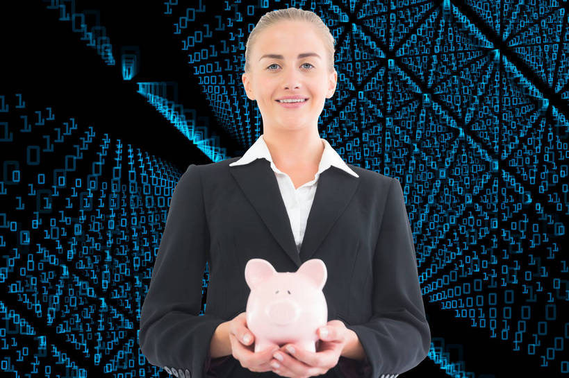 西方人,一个人,无人,商务人士,商务女性,站,捧,笑,交叉,微笑,露齿笑,横图,室内,白天,正面,技术,数码,科技,猪,欧洲,欧洲人,仅一个年轻女性,仅一个女性,仅一个人,一排,阴影,套装,梦幻,整齐,发光,反射,二进制,光束,网络,标志,数字,文字,影子,字符,光亮,高光,几何,计算机图形,合成,注视,标识,排列,一个,粉色,蓝色,黑色,动物,容器,观察,看,站着,储蓄罐,器皿,家畜,储蓄,存钱,金融,理财,阿拉伯数字,牲畜,经济,单个,观看,电脑合成图,数码合成图,察看,未来,资金,合成图,存钱罐,队列,关注,发亮,商务装,存款,流通,贸易,工薪阶层,憧憬,贮钱罐,储钱罐,扑满,写实,具体,具象,相交,交集,计算机系统,数制,年轻女性,女人,女性,白种人,白领,上班族,端,端着,捧着,手捧,站立,半身,彩图