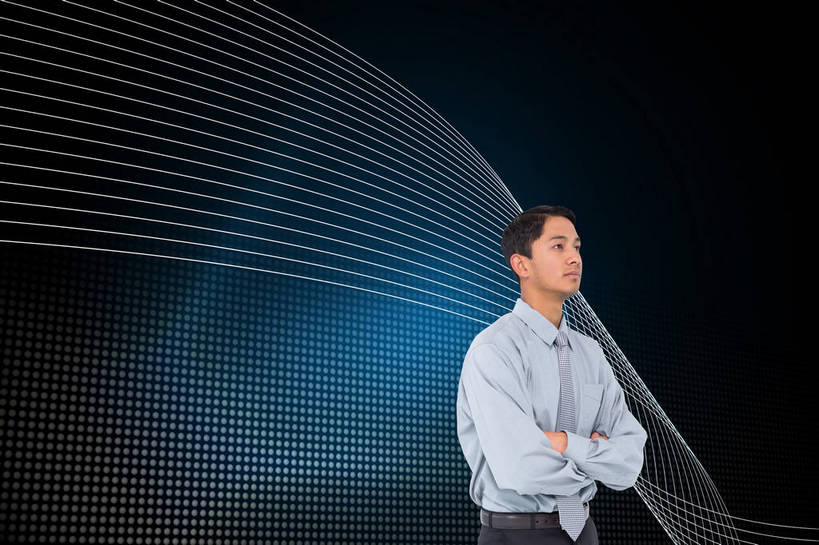 东方人,一个人,无人,商务人士,商务男性,站,双手交叉,横图,室内,白天,正面,衬衫,数码,科技,亚洲,仅一个男性,仅一个人,阴影,波纹,形状,套装,梦幻,曲折,弯曲,发光,反射,光束,网络,方格,格子,线条,影子,领带,光亮,高光,几何,计算机图形,合成,注视,黄种人,仅一个年轻男性,蓝色,白色,黑色,观察,看,站着,蜿蜒,观看,电脑合成图,数码合成图,察看,双手抱胸,未来,象征,庄重,合成图,关注,发亮,商务装,身份,工薪阶层,憧憬,写实,具体,具象,正式,地位,形态,外形,男人,男性,年轻男性,亚洲人,白领,上班族,站立,半身,彩图,衬衣