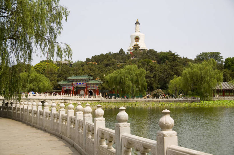 公园,横图,彩色,旅游,湖,建筑,北海公园,北京,中国,亚洲,亭子,桥,摄影,中国文化,东亚,中华人民共和国,彩图,旅行,高楼,传统文化,bj174