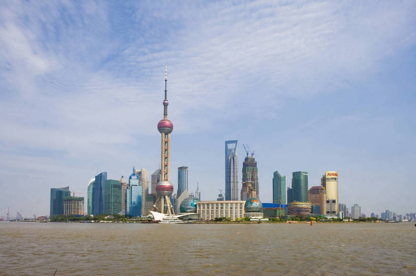 横图,彩色,室外,白天,办公楼,河流,大厦,建筑,船,上海,中国,亚洲,建筑群,东方明珠,黄浦江,金茂大厦,浦东,蓝天,远景,摩天大厦,摄影,环球金融中心,金融中心,东亚,中华人民共和国,江,大楼,bj174