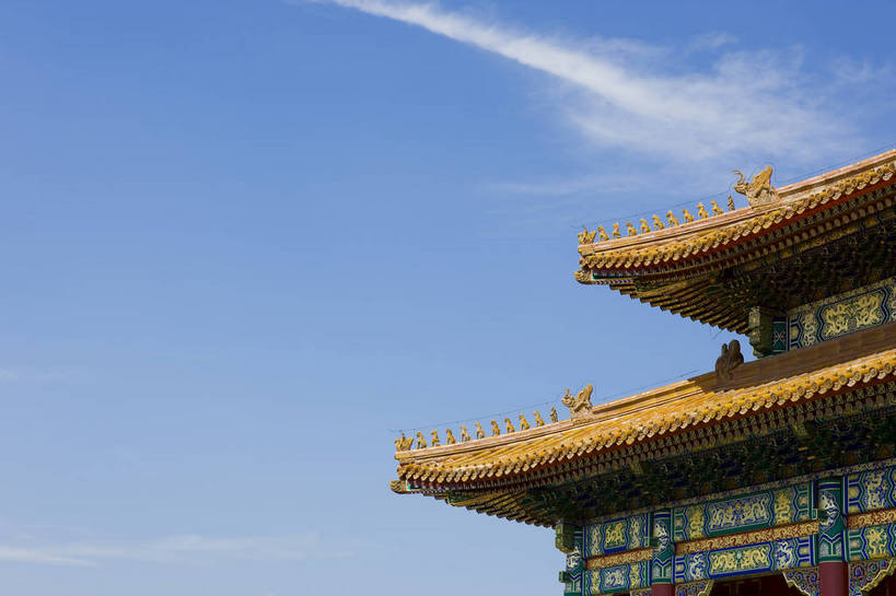 故宫,横图,室外,白天,建筑,北京,中国,亚洲,装饰,屋顶,历史,古代,白云,天空,中国文化,东亚,中华人民共和国,古远,皇家,传统文化,bj174