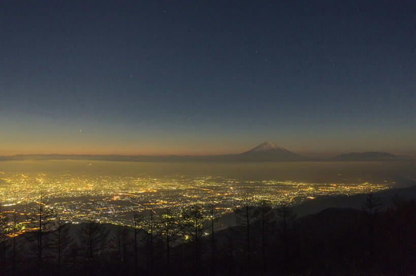 横图,室外,夜晚,山,雪,日本,地形,风景,天空,山梨县,bj175