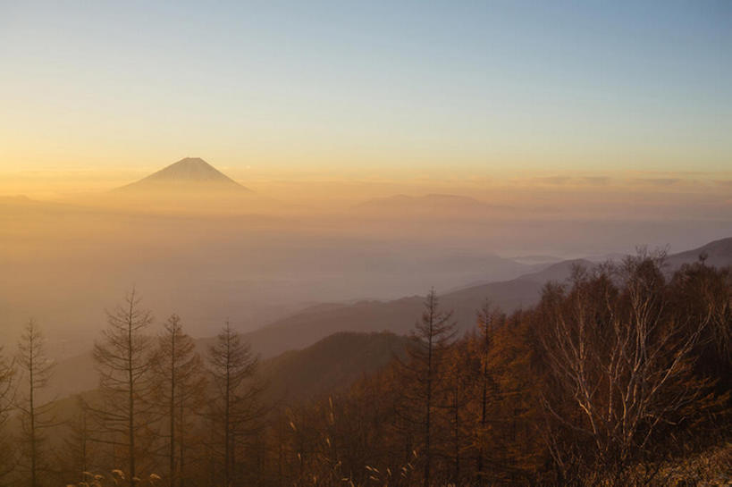 横图,室外,山,地形,风景,天空,早晨,山梨县,bj175